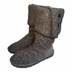 UGG Cardy Tall Knit Button Boots Gray Sweater Winter Comfort Women